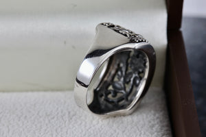 Sterling Silver Floral Filigree Flowers Wide Band Ring Size 7.5