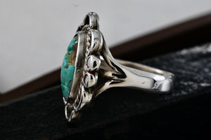 Native American Sterling Silver Elegant Oval Earthy Turquoise Handmade Ring Size 5.5