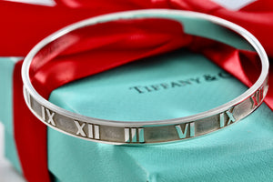 Tiffany & Co. Atlas Sterling Silver Roman Numeral Bangle Small Bracelet