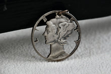 Load image into Gallery viewer, Handmade 1940&#39;s Silver American Mercury Dime 10 Cents Detailed Carved Pendant
