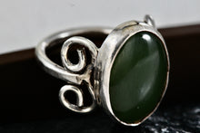 Load image into Gallery viewer, Sterling Silver Large Oval Green Jade Handmade Ring Size 7
