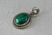 Load image into Gallery viewer, Sterling Silver Small Oval Malachite Handmade Pendant Signed MRB
