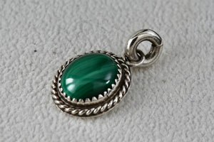 Sterling Silver Small Oval Malachite Handmade Pendant Signed MRB