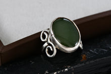Load image into Gallery viewer, Sterling Silver Large Oval Green Jade Handmade Ring Size 7
