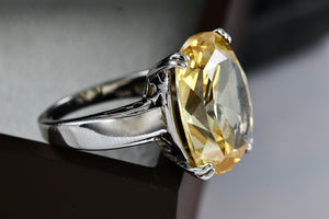 Sterling Silver Large Oval Cushion Cut Citrine Cocktail Ring Size 8