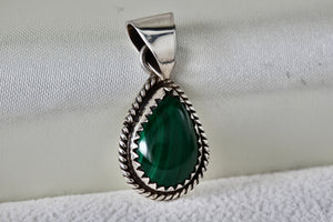 Sterling Silver Small Teardrop Malachite Handmade Pendant