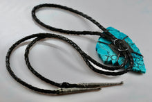 Load image into Gallery viewer, Native American Carved Turquoise Indian Warrior 3.5&quot; Pendant Bolo Tie 40&quot; Necklace
