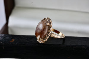 Vintage Handmade Sterling Silver 10KT. Gold Filled Oval Brown Agate Ring Size 7.5