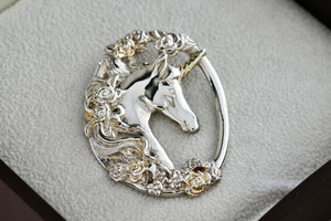 Gorham Sterling Silver Unicorn Floral Design Pendant