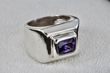 Load image into Gallery viewer, Sterling Silver Rectangle Purple Amethyst Square Dome Ring Size 6.5 Signed
