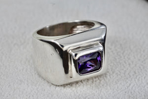 Sterling Silver Rectangle Purple Amethyst Square Dome Ring Size 6.5 Signed
