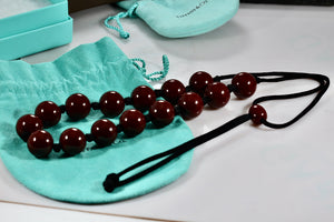 Tiffany & Co. Elsa Peretti Large Red Lacquer Beaded Silk Cord Necklace