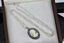 Load image into Gallery viewer, Sterling Silver Victorian Blue White Cameo Pendant 20&quot; Necklace
