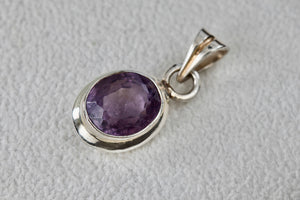 Sterling Silver Oval Cut Purple Amethyst Pendant