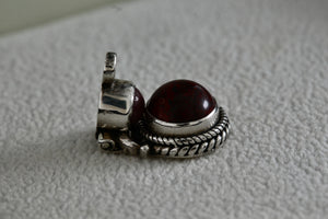 Sterling Silver Red Jasper Pink Rhodonite Double Bead Hinge Hand Made Pendant