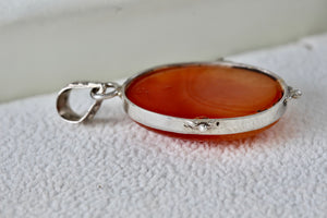 Sterling Silver Handmade Large Oval Amber Pendant