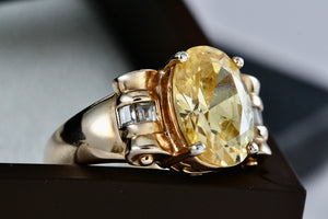 Sterling Silver Vermeil CZ Diamond Scroll Oval Citrine Cocktail Ring Size 8