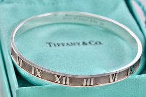 Tiffany & Co. Atlas Sterling Silver Roman Numeral Bangle Small Bracelet