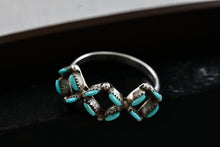 Load image into Gallery viewer, Native American Handmade Turquoise Needlepoint Square Pattern Silver Ring Size 6.5
