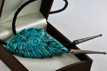 Load image into Gallery viewer, Native American Carved Turquoise Indian Warrior 3.5&quot; Pendant Bolo Tie 40&quot; Necklace
