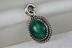 Sterling Silver Small Oval Malachite Handmade Pendant Signed MRB