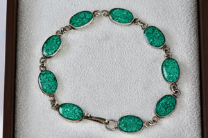 Silver Handmade Chipped Turquoise Acrylic Oval Link 7. 5" Bracelet