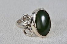 Load image into Gallery viewer, Sterling Silver Large Oval Green Jade Handmade Ring Size 7
