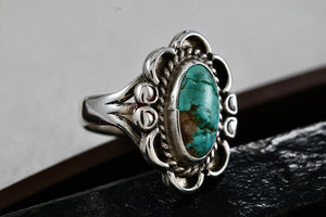 Native American Sterling Silver Elegant Oval Earthy Turquoise Handmade Ring Size 5.5