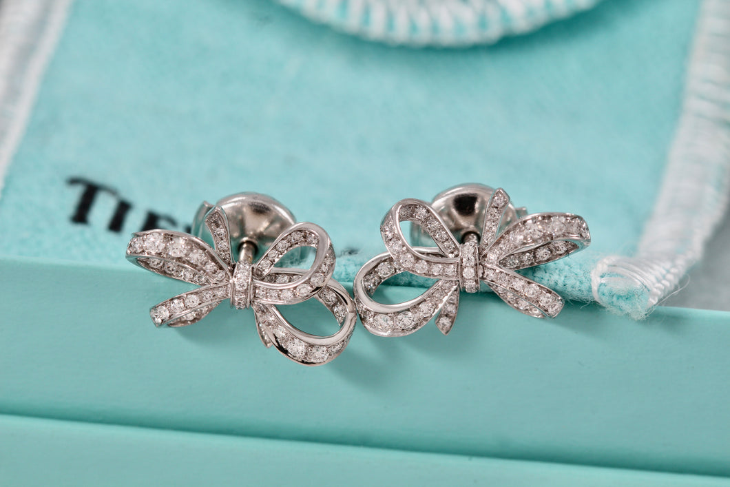 Tiffany & Co. Platinum Diamond Ribbon Stud Earrings