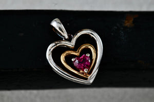 Sterling Silver Pink Tourmaline Vermeil Heart Charm Pendant