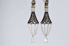 Load image into Gallery viewer, Sevan Bicakci 18Kt. Oxidized Gold Platinum Diamond Pearl Chandelier Drop Great Gatsby Earrings
