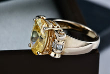 Load image into Gallery viewer, Sterling Silver Vermeil CZ Diamond Scroll Oval Citrine Cocktail Ring Size 8
