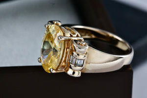 Sterling Silver Vermeil CZ Diamond Scroll Oval Citrine Cocktail Ring Size 8