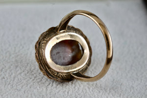 Vintage Handmade Sterling Silver 10KT. Gold Filled Oval Brown Agate Ring Size 7.5