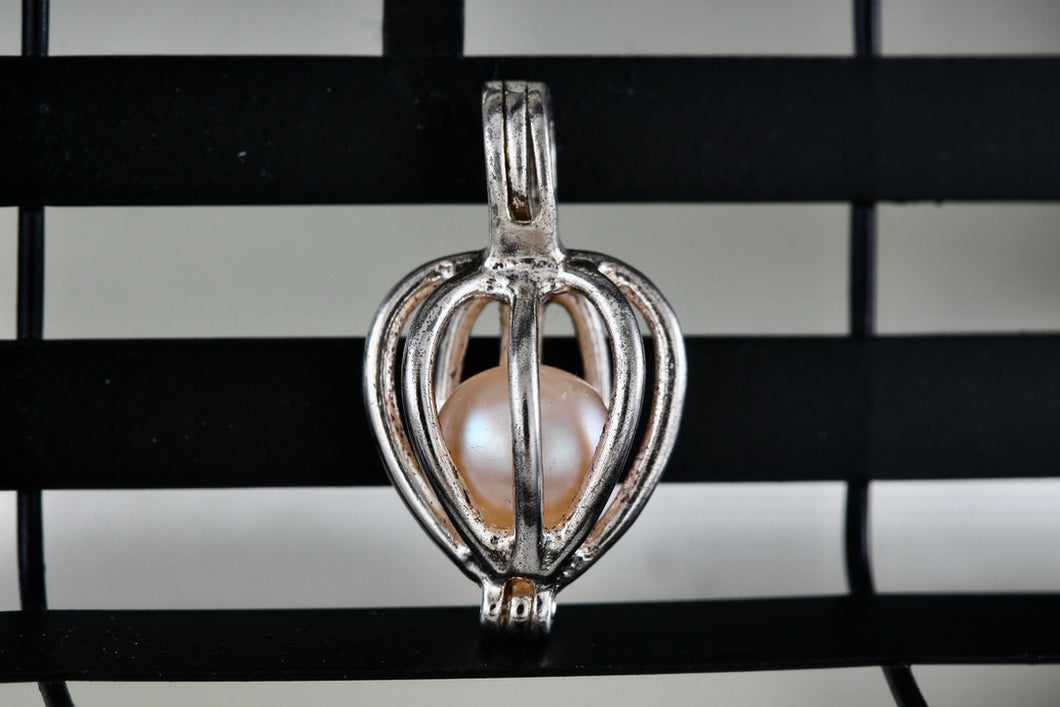 Sterling Silver LUCAS LAMETH Heart Caged Pearl Ball Charm Pendant