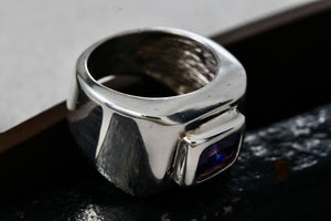 Sterling Silver Rectangle Purple Amethyst Square Dome Ring Size 6.5 Signed