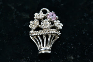 Sterling Silver Flower Bouquet Pink Sapphire Charm Pendant