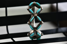 Load image into Gallery viewer, Native American Handmade Turquoise Needlepoint Square Pattern Silver Ring Size 6.5
