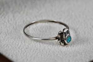 Native American Silver Blue Turquoise Chip Inlay Frog Mini Ring Size 7