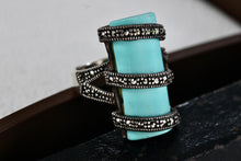 Load image into Gallery viewer, Sterling Silver Rhinestone Wrapped Turquoise Bar Ring Size 7
