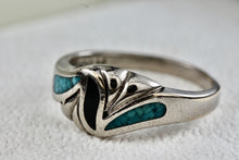 Load image into Gallery viewer, Native American Silver Copper Large Coral &amp; Turquoise Chip Inlay Wavy Ring Size 11
