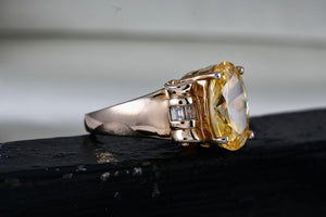 Sterling Silver Vermeil CZ Diamond Scroll Oval Citrine Cocktail Ring Size 8