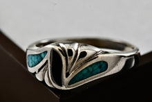 Load image into Gallery viewer, Native American Silver Copper Large Coral &amp; Turquoise Chip Inlay Wavy Ring Size 11
