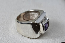 Load image into Gallery viewer, Sterling Silver Rectangle Purple Amethyst Square Dome Ring Size 6.5 Signed
