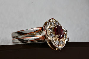 Vintage Silverplate Reversible CZ Ruby Diamonds Costume Ring Size 5