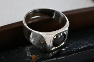 Sterling Silver Round Black Star Sapphire Square Dome Ring Size 9