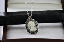 Load image into Gallery viewer, Sterling Silver Victorian Blue White Cameo Pendant 20&quot; Necklace
