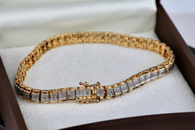 Load image into Gallery viewer, Vermeil Sterling Silver Diamond Etched Link 8.5&quot; Tennis Bracelet Signed
