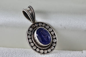 Sterling Silver Circle Twist Wrap Oval Purple Amethyst Stone Hand Made Pendant