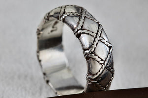 Lori Bonn Sterling Silver Rope Quilt Wide Band Ring Size 8